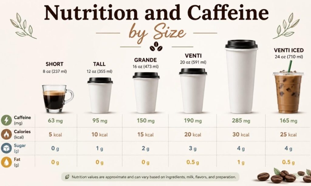 Nutrition and Caffeine by Size